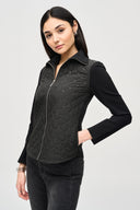 Joseph Ribkoff Black Heavy Knit Jacket With Quilted Front Style 243213