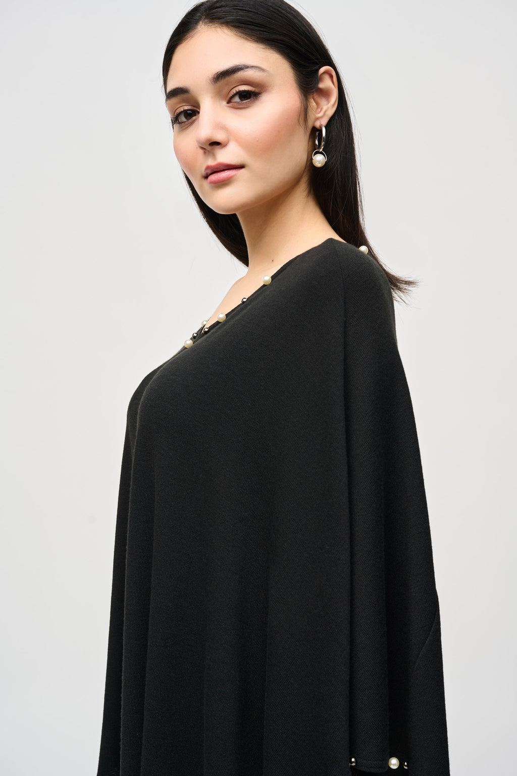 Joseph Ribkoff Black Poncho With Pearls Style 243222