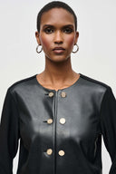 Joseph Ribkoff Black Silky Knit and Leatherette Jacket Style 243240