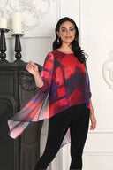 Frank Lyman Black/Red Abstract Print Chiffon Top Style 243246