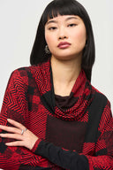 Joseph Ribkoff Black/Red Patchwork Print Boxy Top Style 243249