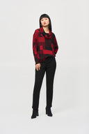 Joseph Ribkoff Black/Red Patchwork Print Boxy Top Style 243249