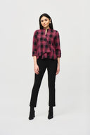 Joseph Ribkoff Black/Pink Plaid Print Swing Jacket Style 243296