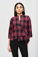 Joseph Ribkoff Black/Pink Plaid Print Swing Jacket Style 243296