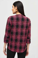 Joseph Ribkoff Black/Pink Plaid Print Swing Jacket Style 243296