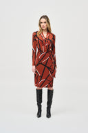 Joseph Ribkoff Cinnamon/Multi Abstract Print Wrap Dress Style 243319