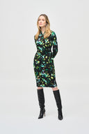 Joseph Ribkoff Black/Multi Abstract Print Wrap Dress Style 243321