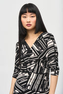 Joseph Ribkoff Black/Multi Abstract Print Wrap Dress Style 243322