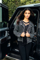 FRANK LYMAN BLACK/SILVER MOTO JACKET WITH RHINESTONES STYLE 243444U