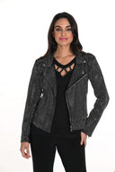 FRANK LYMAN BLACK/SILVER MOTO JACKET WITH RHINESTONES STYLE 243444U