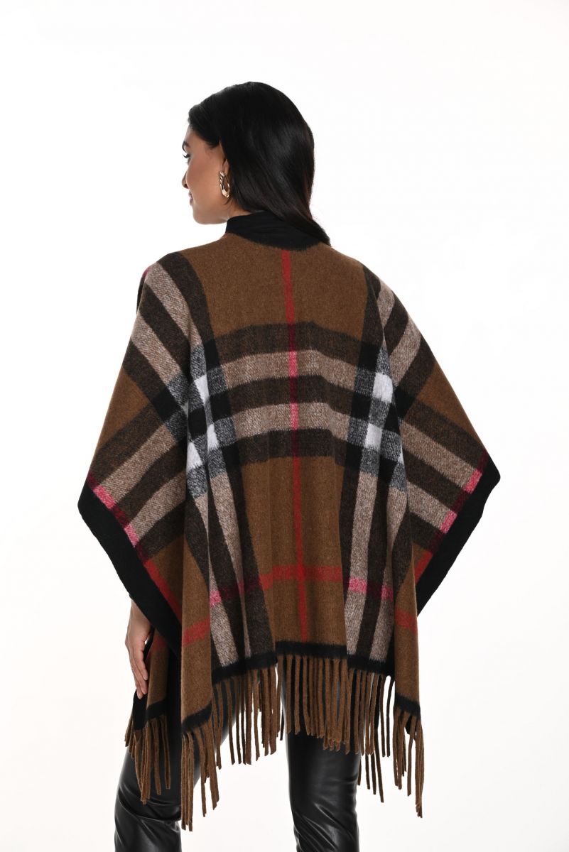 Frank Lyman Brown/Red Knit Poncho Style 243472U