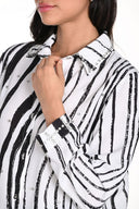 FRANK LYMAN OFF-WHITE/BLACK ABSTRACT PRINT BLOUSE STYLE 243480U