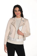 Frank Lyman Beige Faux Suede Moto Jacket Style 243502