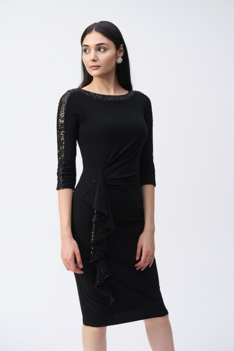 Joseph Ribkoff Black Sheath Dress With Sequins Style 243702