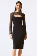 Joseph Ribkoff Black Silky Knit And Mesh Sheath Dress Style 243730