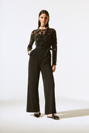 Joseph Ribkoff Black Scuba Crepe And Sequins Mesh Jumpsuit Style 243763