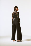 Joseph Ribkoff Black Scuba Crepe And Sequins Mesh Jumpsuit Style 243763