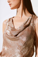 Joseph Ribkoff Beige/Gold Foiled Woven Cowl Neck Top Style 243767