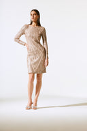 Joseph Ribkoff Matte Gold Placement Sequins Sheath Dress Style 243774