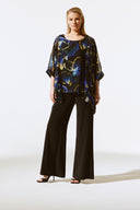 Joseph Ribkoff Black/Multi Floral Print Poncho Top Style 243787