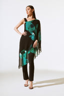 Joseph Ribkoff Black/Green Chiffon Floral Print Layered Top Style 243791