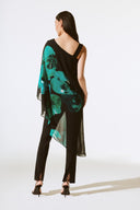 Joseph Ribkoff Black/Green Chiffon Floral Print Layered Top Style 243791