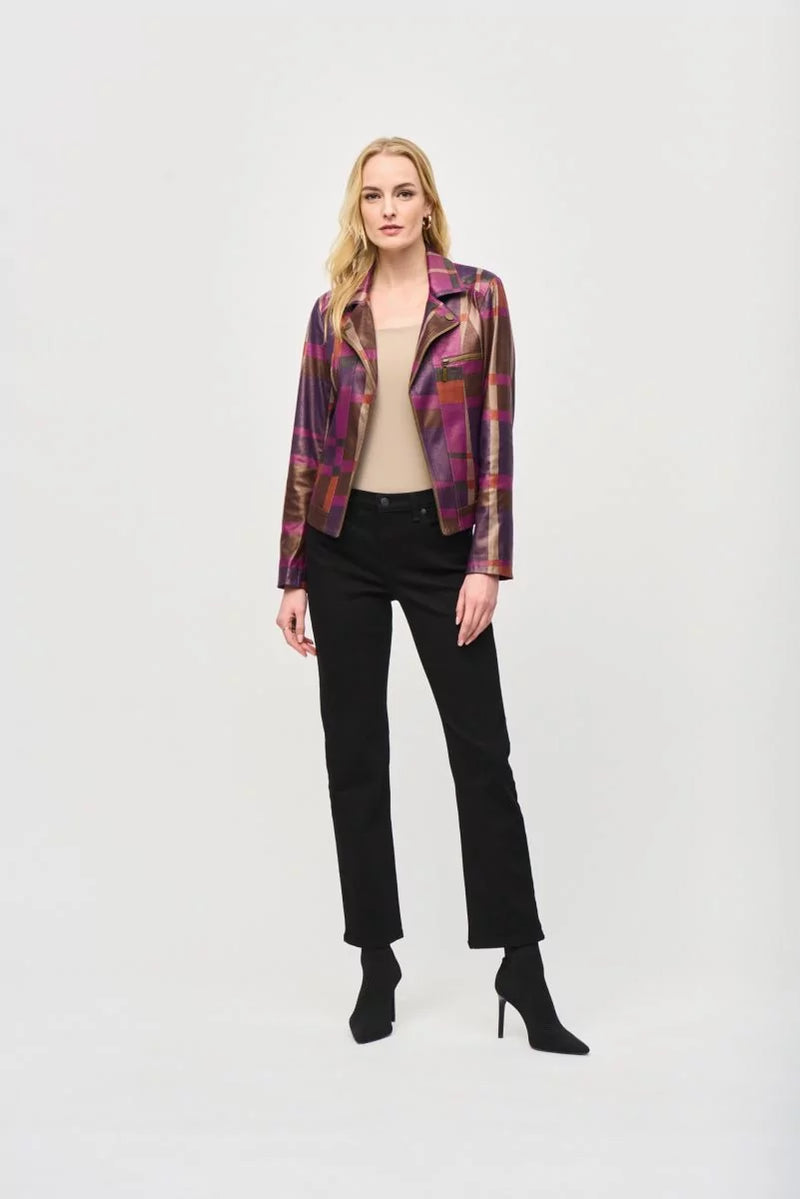 Joseph Ribkoff Multicolor Foiled Print Faux Suede Jacket Style 243921