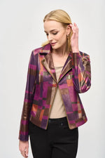 Joseph Ribkoff Multicolor Foiled Print Faux Suede Jacket Style 243921