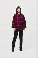 Joseph Ribkoff Pink Punch/Black Plaid Jacket Style 243931