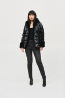 Joseph Ribkoff Black Reversible Faux Fur Quilted Puffer Coat Style 243937