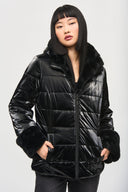 Joseph Ribkoff Black Reversible Faux Fur Quilted Puffer Coat Style 243937