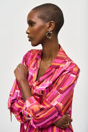 Joseph Ribkoff Pink/Multi Geometric Print Button-Down Blouse Style 243939