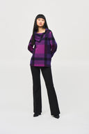 Joseph Ribkoff Empress/Mystic/Black Plaid Jacquard Cowl Neck Sweater Style 243943