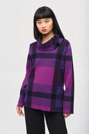 Joseph Ribkoff Empress/Mystic/Black Plaid Jacquard Cowl Neck Sweater Style 243943