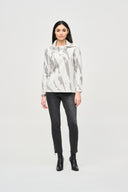 Joseph Ribkoff Vanilla/Grey Mélange Cowl Neck Top Style 243945