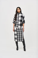 Joseph Ribkoff Black/Vanilla Plaid Jacquard Knit Sweater Style 243946