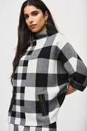 Joseph Ribkoff Black/Vanilla Plaid Jacquard Knit Sweater Style 243946