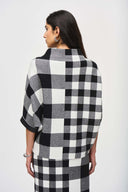 Joseph Ribkoff Black/Vanilla Plaid Jacquard Knit Sweater Style 243946