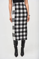 Joseph Ribkoff Black/Vanilla Plaid Jacquard Knit Skirt Style 243947