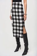 Joseph Ribkoff Black/Vanilla Plaid Jacquard Knit Skirt Style 243947