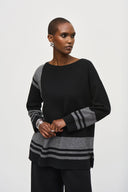 Joseph Ribkoff Black/Grey Jacquard Sweater Knit Boxy Top Style 243949