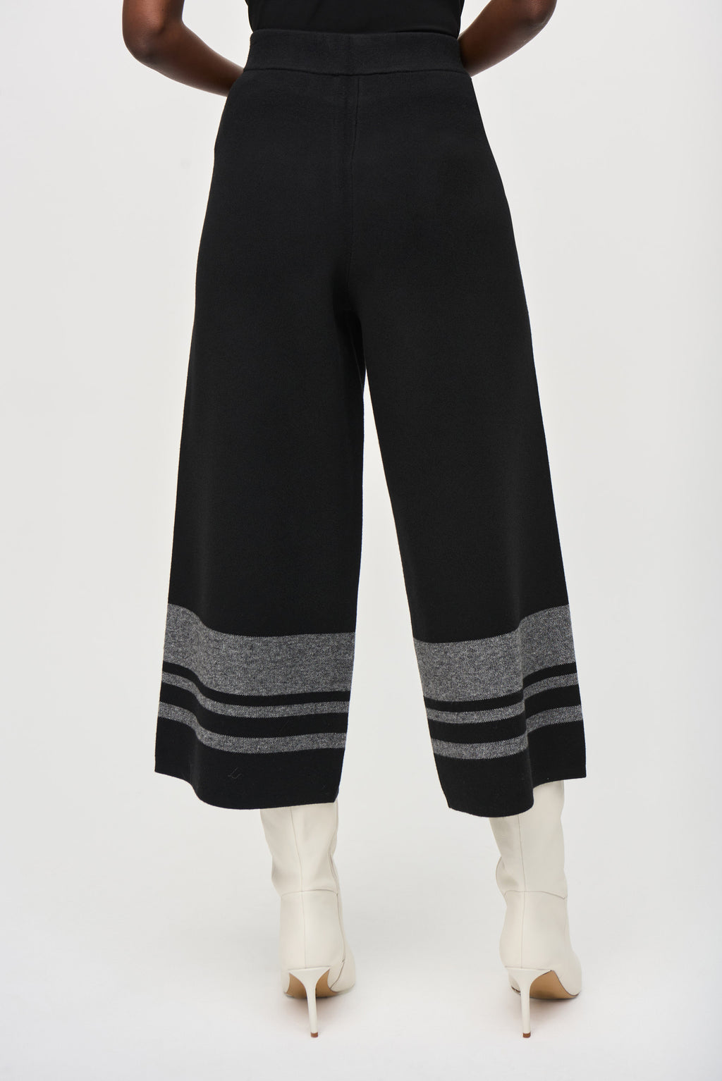 Joseph Ribkoff Black/Grey Jacquard Sweater Knit Culotte Pants Style 243950