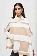 Joseph Ribkoff Vanilla/Oatmeal Melange/Grey Sweater Knit Poncho Style 243951