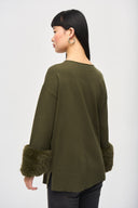 Joseph Ribkoff Iguana Tunic With Faux Fur Cuffs Style 243955