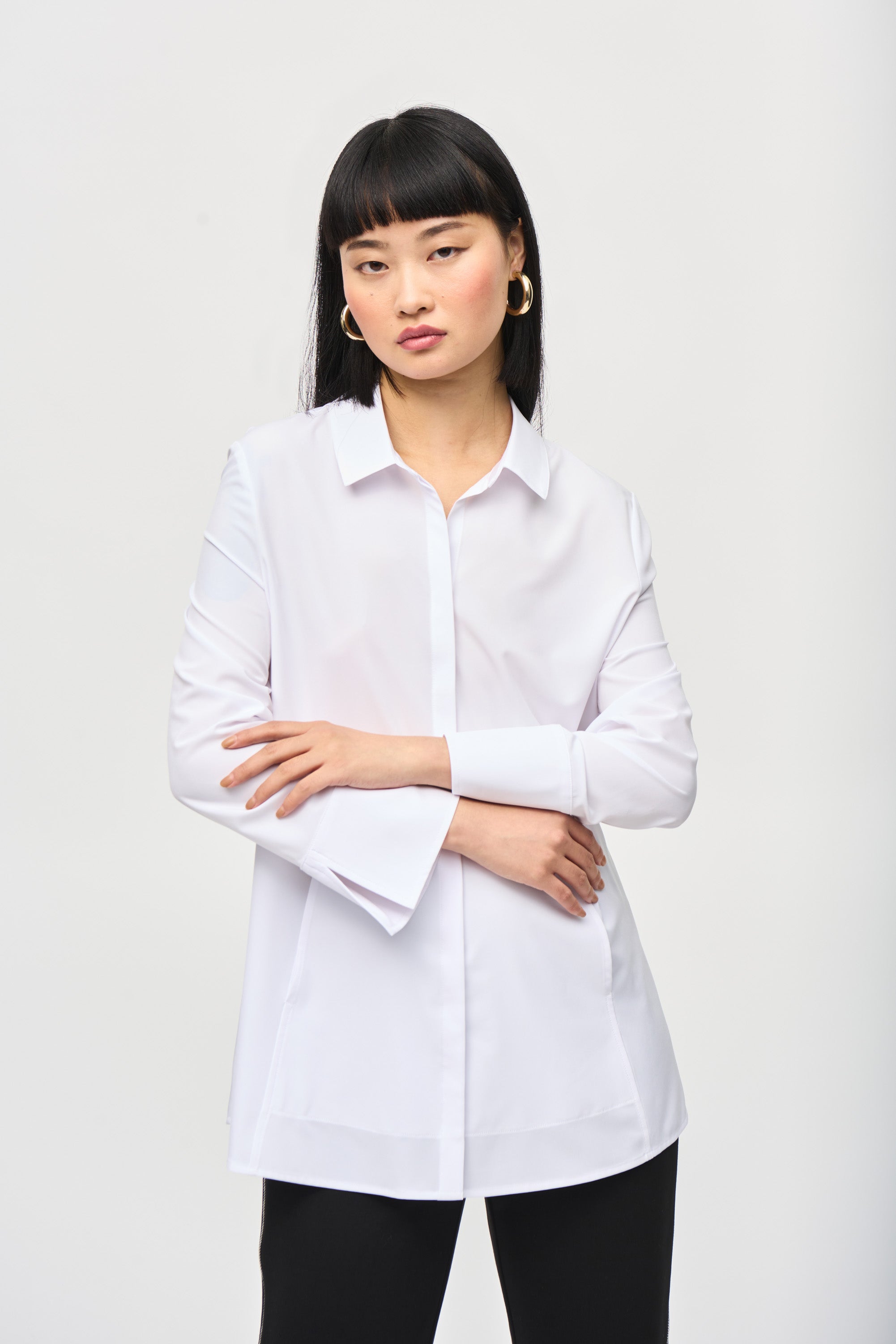 Joseph Ribkoff Optic White Button-Down Blouse With Pockets Style