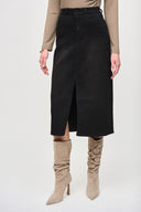 Joseph Ribkoff Black Denim Front Slit Midi Skirt Style 243963