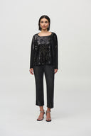 JOSEPH RIBKOFF BLACK SEQUINED VELVET BOXY TOP STYLE 244005