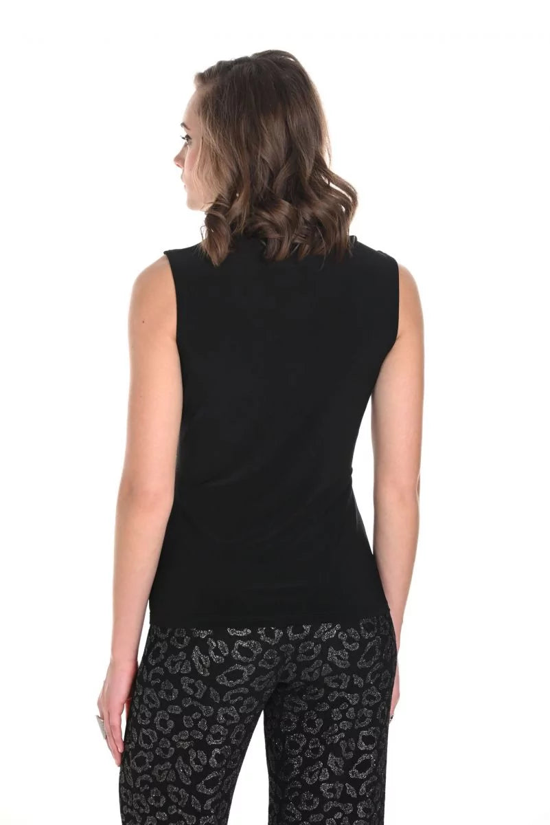 Frank Lyman Black Sleeveless Top with Satin Cowl Neck Style 244005