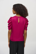 Joseph Ribkoff Rich Berry Satin Straight Top With Shirred Sleeves Style 244023