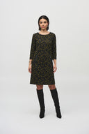 Joseph Ribkoff Olive/Black Jacquard Knit Straight Dress Style 244039